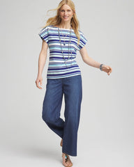 Chico's Clothing Stripe Modern Cap Sleeve Tee