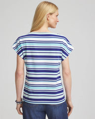 Chico's Clothing Stripe Modern Cap Sleeve Tee