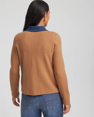 Chico's Clothing Collared Denim Trim Cardigan