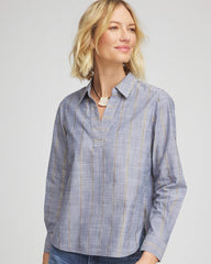 Chico's Clothing Striped Soft Denim Popover