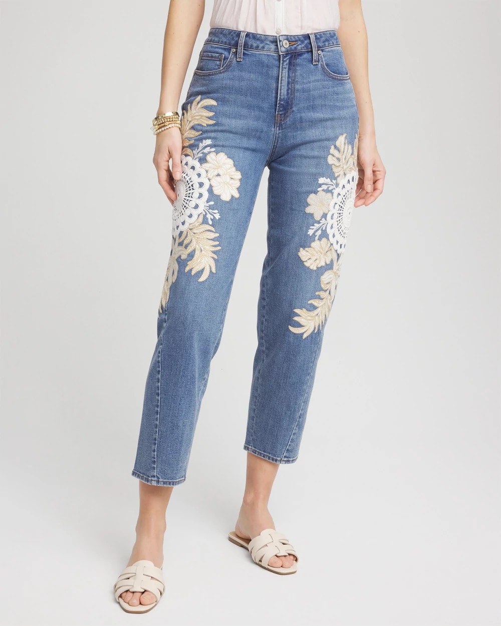 Chico's Clothing Embellished Tapered Cropped Jean