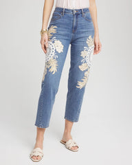 Chico's Clothing Embellished Tapered Cropped Jean