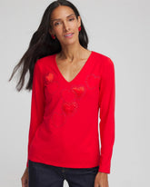 Chico's Clothing Embellished Heart V-Neck Tee