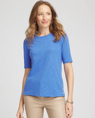 Chico's Clothing Slub Crewneck Button Tee