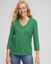 Chico's Clothing Slub Splitneck Button Tee