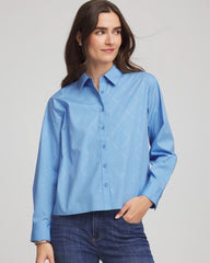 Chico's Clothing Embellished Stretch Cotton Collared Shirt