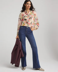 Chico's Clothing Floral Jacquard Tie-Front Blouse