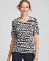 Chico's Clothing Printed Pima Elbow Sleeve Tee