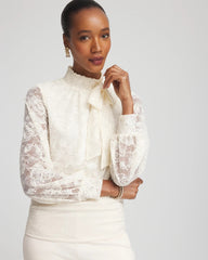 Chico's Clothing Tie-Neck Banded-Bottom Top