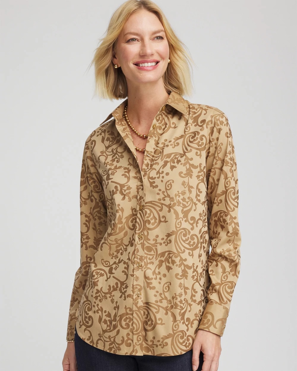 Chico's Clothing No Iron™ Jacquard Scrolls Shirt