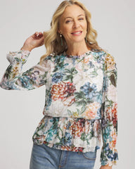 Chico's Clothing Rose Print Crinkle Top