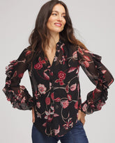Chico's Clothing Georgette Celtic Blooms Blouse