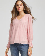 Chico's Clothing Crinkle Bodre Voop Neck Top
