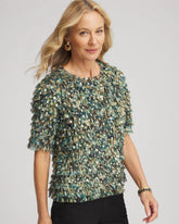 Chico's Clothing Foiled Mesh Ruffle Crop Tee
