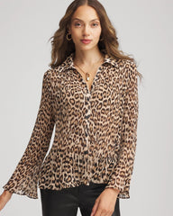 Chico's Clothing Animal-Print Pleated Georgette Blouse