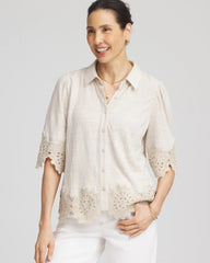 Chico's Clothing Crochet Trim Linen Shirt