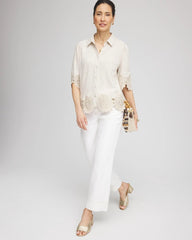 Chico's Clothing Crochet Trim Linen Shirt