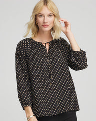 Chico's Clothing Floral Print Tie-Neck Top