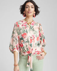 Chico's Clothing Floral Satin Tie-Front Pullover Top