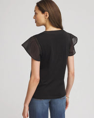 Chico's Clothing Pleated-Trim Flutter-Sleeve Tee