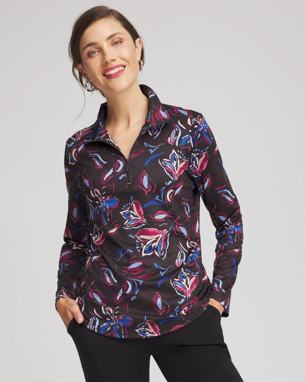 Chico's Clothing Zenergy® UPF Floral Half-Zip Pullover Top