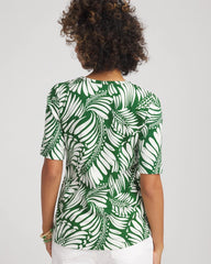 Chico's Clothing Palm-Frond-Motif Classic-Fit Pima Tee