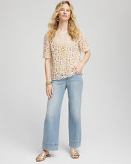 Chico's Clothing Short-Sleeve Crochet Top