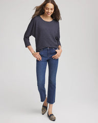 Chico's Clothing Textured Denim-Motif Tapered-Hem Top