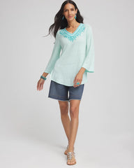 Chico's Clothing Linen Embroidered V-Neck Tunic