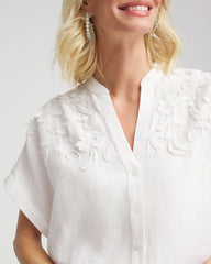Chico's Clothing Embroidered Dolman Sleeved Linen Blouse