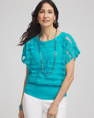 Chico's Clothing Embroidered Striped Banded Bottom Top