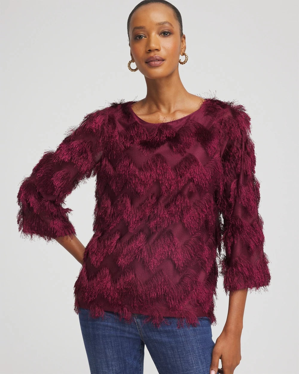 Chico's Clothing Chevron Fringe Party Top