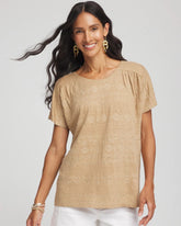 Chico's Clothing Geo Embroidered Linen Tee