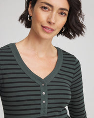 Chico's Clothing Zenergy® Ribbed Striped Henley Tee