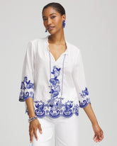 Chico's Clothing Embroidered Tassel Tie-Front Blouse