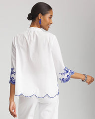 Chico's Clothing Embroidered Tassel Tie-Front Blouse