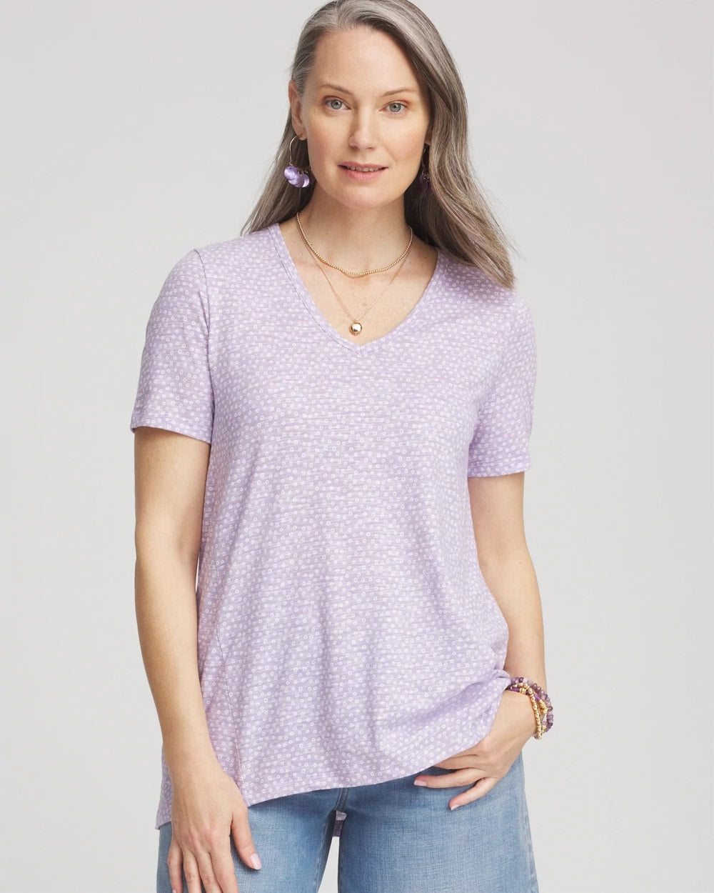 Chico's Clothing Polka-Dot Short Sleeve Forward Seam Tee