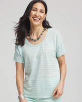 Chico's Clothing Striped Sweater-Trim Linen Tee