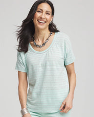 Chico's Clothing Striped Sweater-Trim Linen Tee