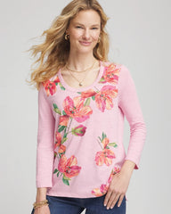 Chico's Clothing Floral 3/4 Sleeve Tee