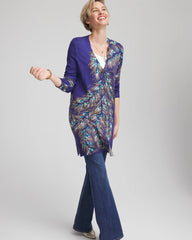 Chico's Clothing Ella Peacock-Print Cardigan Sweater