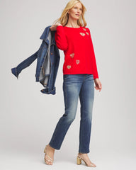 Chico's Clothing V-Day Embroidered Heart Pullover
