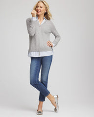 Chico's Clothing Sequin Built-In Shirt Knit Sweater