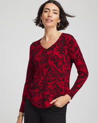 Chico's Clothing Ella Printed V-Neck Sweater