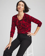 Chico's Clothing Ella Printed V-Neck Sweater
