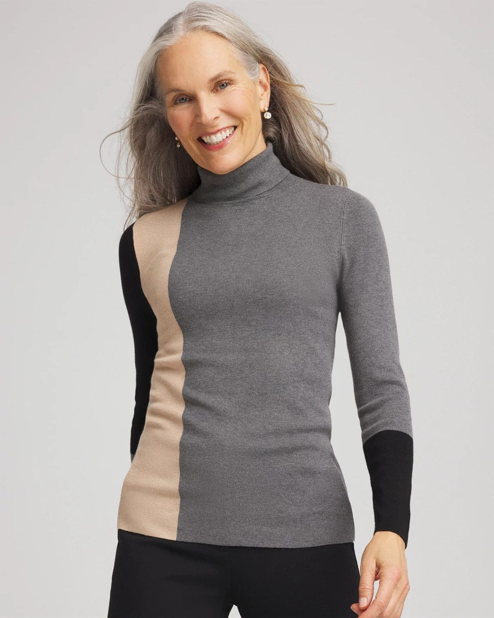 Chico's Clothing Ella Colorblock Intarsia Turtleneck Sweater