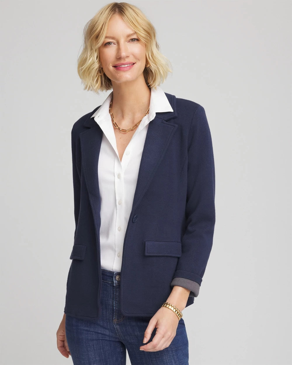 Chico's Clothing Single-Breasted Sweater Blazer