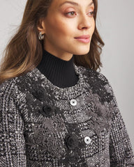 Chico's Clothing Embroidered Metallic Tweed Cardigan