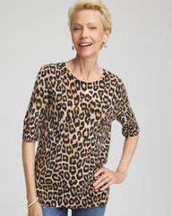 Chico's Clothing Cashmere Animal Elbow-Sleeve Pullover
