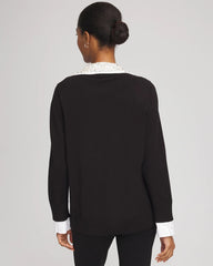 Chico's Clothing Embellished Layered Collar Shirt Sweater